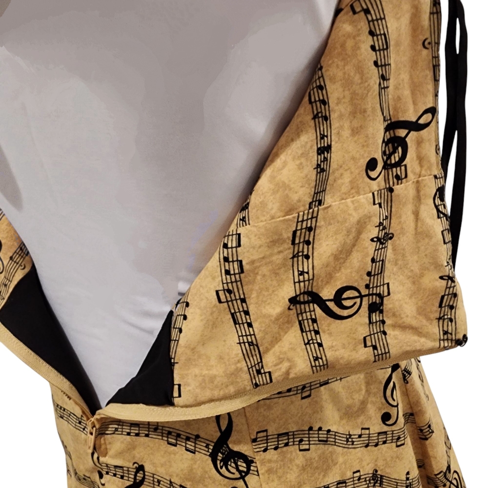 Rockabilly Dress Halter Fit & Flare Tan Black Musical Notes Tulle Petticoat - Picture 7 of 15